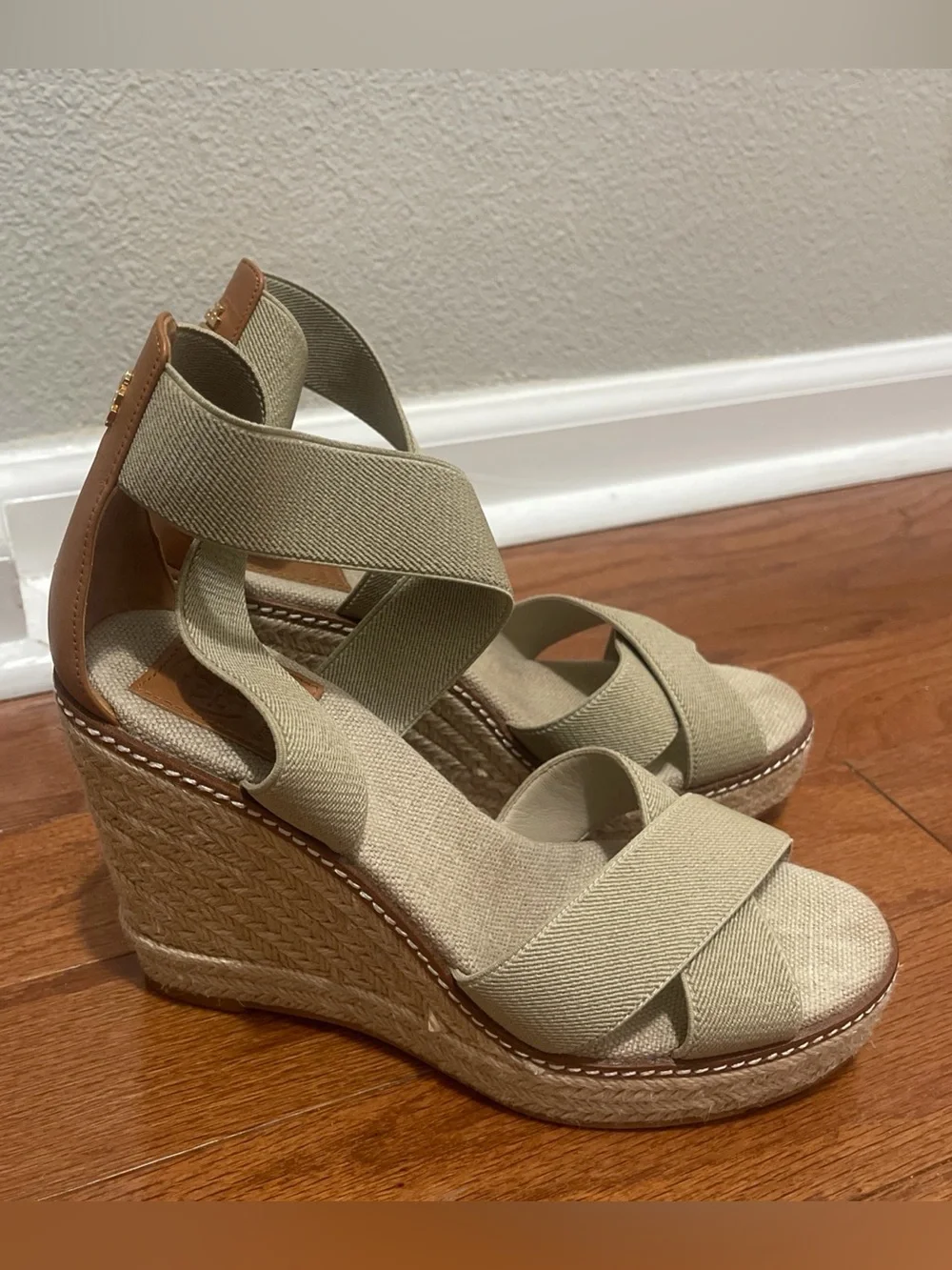 TORY BURCH Frieda Platform Wedge Espadrille Sandal High Heel Brown Tan Women 8M